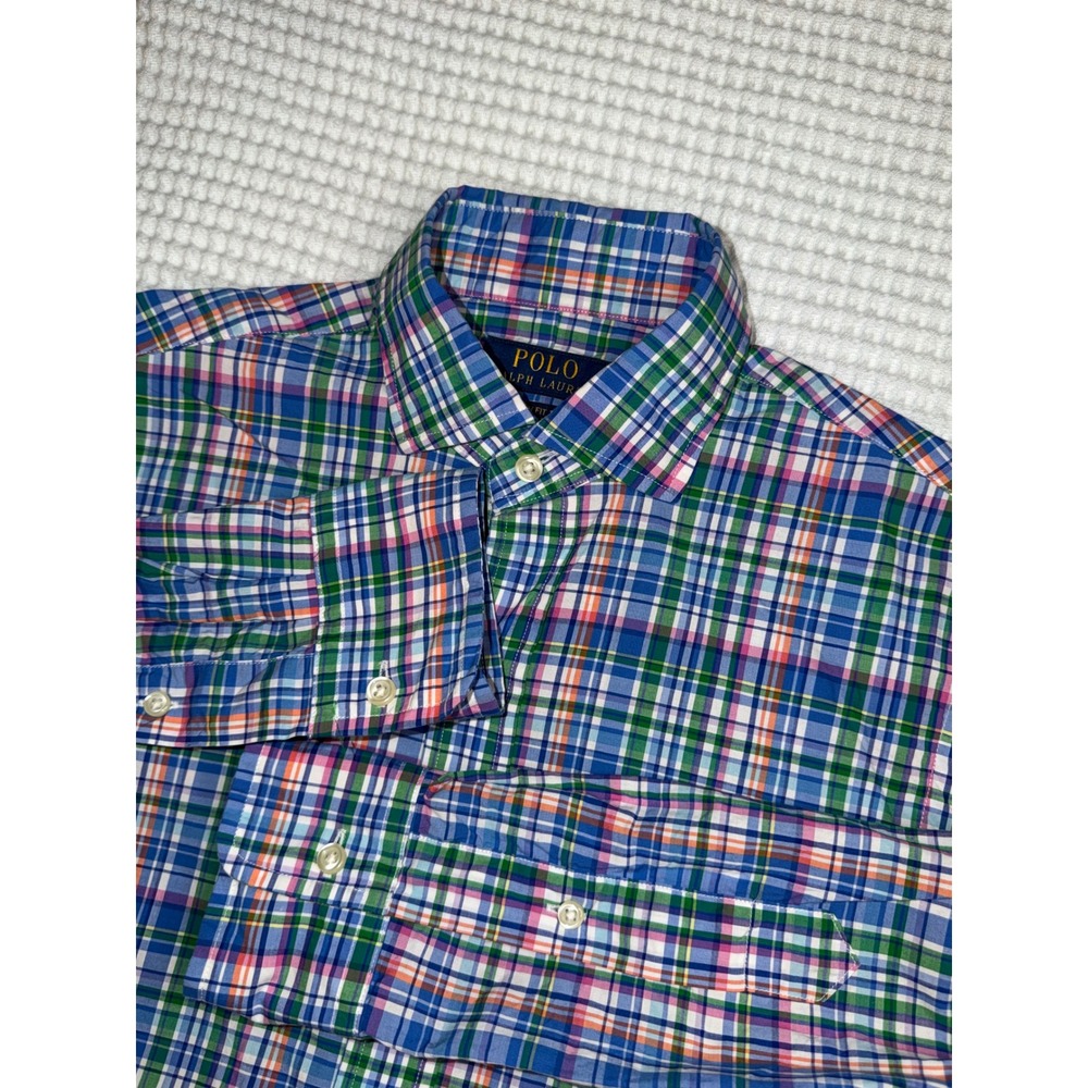 Polo Ralph Lauren Mens XS Plaid Shirt Long Sleeve Spread Collar Custom Fit